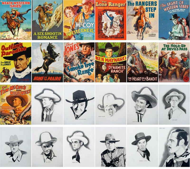 PIXILUV Vintage PostCards 24 pcs Early Western Stars Cowboys Wild West Vintage Movie Posters Ads - Image 2